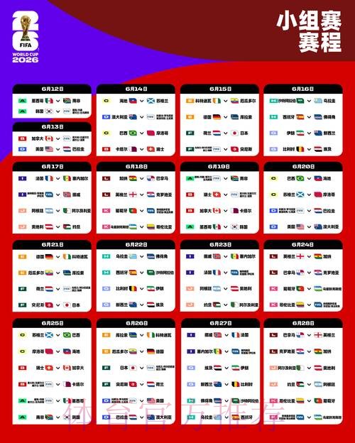 2026世界杯小组赛赛程时间安排